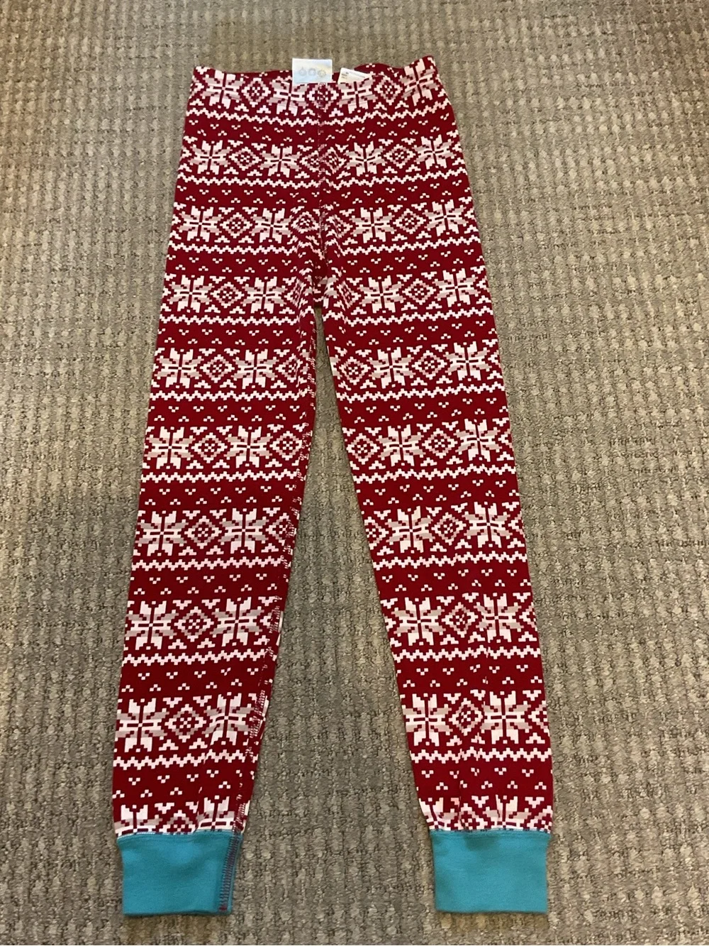 Hanna Andersson cotton long John Red Fair Isle Pajama Set with Teal Trim 8 130